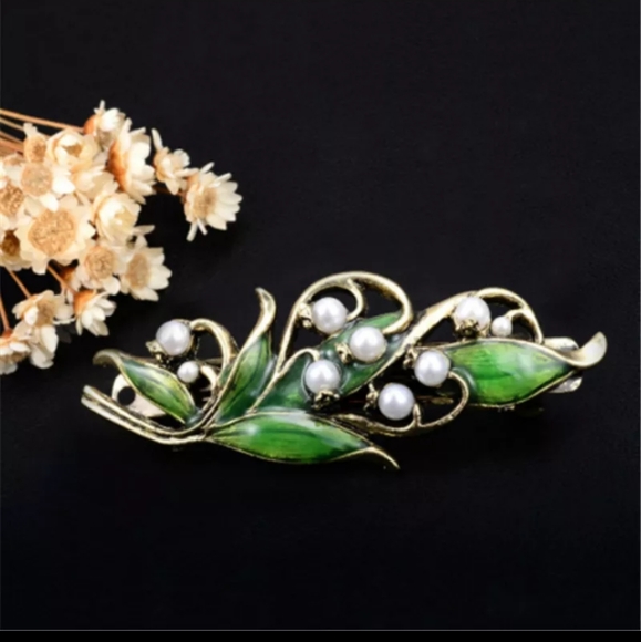 @htraude ❤️NWT Lily of The Valley Hair Clip  Bronze Pearls&Enamel. - Picture 3 of 15